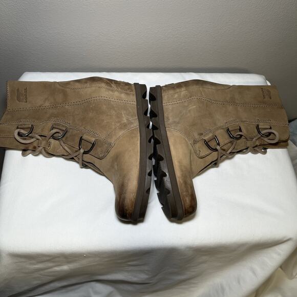 Sorel Joan of Arctic Wedge Mid Tobacco Tan Winter Leather Boot Womens Size 9 EUC - Picture 12 of 15